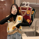 Retro Sun Flower Vest Sweater