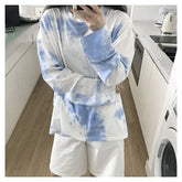 Long Sleeve Blue Tie Dye Printed Shirt
