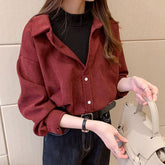 Fake Two Pieces Style Corduroy Blouse Shirt