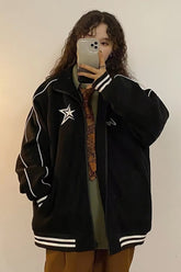 Star Letter Embroidery Stand Neck Retro Jacket