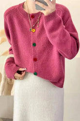 Long Sleeve Colorful Buton Cardigan Sweater
