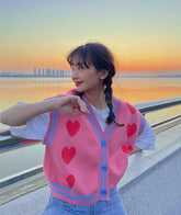 Suéter de punto retro con cuello en V y corazón