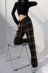 Vintage Yellow Plaid Loose Pants