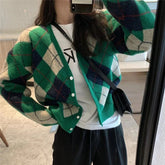 Suéter tipo cárdigan de punto con estampado geométrico de diamantes