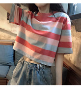 Cute Colors Striped Cropped Shirt