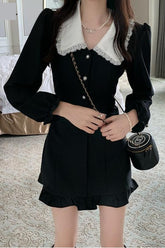 Long Sleeve Peter Pan Collar Ruffle Mini Dress