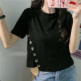 Short Sleeve Side Buttons Slim Shirt