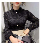 Long Sleeve High Collar Lace Blouse Shirt