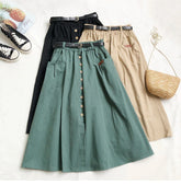 Elastic Waist Casual A-Line Cotton Skirts