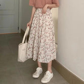 Flowers Pattern Pleated Long Casual Skirts