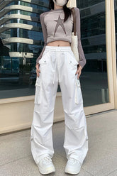 High Waist Wide Leg Cargo Pockets Pants