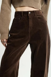 High Waist Retro Coffee Colors Corduroy Long Pants