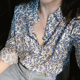 Long Sleeve Blue Floral Casual Blouse Shirt