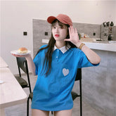 Cute Heart Pocket Embroidery Polo Shirt
