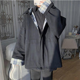 Loose Plaid Side Zipper Hooded Jacket