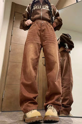 High Waist Vintage Brown Colors Jeans Pants