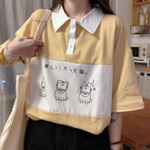 Loose Cat Japanese Printed Collar Shirt