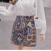 Minirock aus Wolle mit Boho-Muster und Stickerei