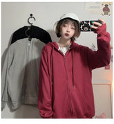 Loose Casual Zip Up Hooded Sweatshirt