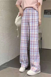 High Waist Cute Purple Plaid Long Pants
