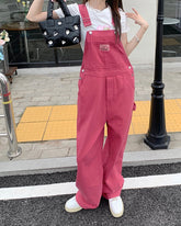 Loose Casual Pink Denim Jumpsuits