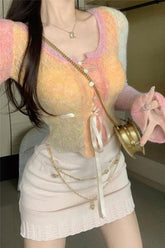 Cute Flare Sleeve Gradient Colors Cardigan Sweater