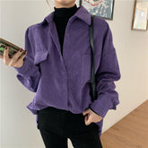 Vintage Long Sleeve Purple Corduroy Blouse Shirt