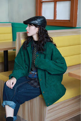 Chaqueta básica de pana de color verde liso