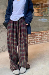 High Waist Retro Plaid Wide Leg Pants