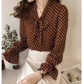 Long Sleeve Chiffon Polka Dot Blouse Shirt