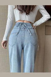 High Waist Back Lace Tie Long Jeans Pants