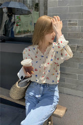 Camisas tipo blusa floral dulce de manga larga