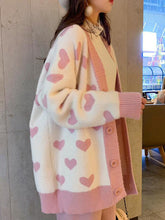 Loose Heart Pattern Cardigan Sweater
