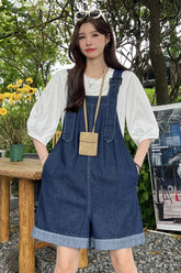 Cute Wide Leg Blue Denim Jumpsuits