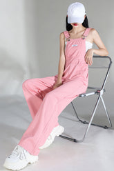 Lockerer Jumpsuit aus rosa Denim mit weitem Bein