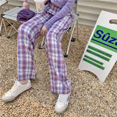 Loose Wide Leg Plaid Casual Pants