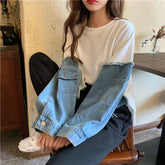 Vintage-Sweatshirt mit Rundhalsausschnitt und Denim-Nähten