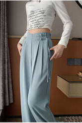 High Waist Loose Drawstring Office Long Pants