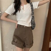 Casual Open Button Cropped Slim Shirt
