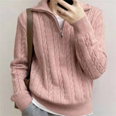 Long Sleeve High Collar Zipper Neck Knitted Sweater