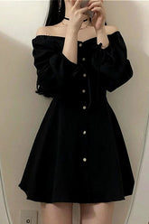 Vestido negro holgado sexy de manga larga