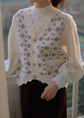 Floral Design Vintage V-Neck Vest Sweater