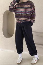 Lockerer, warmer Vintage-Pullover mit Streifen