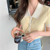 Daisy Button Loose Knitted Slim Shirt