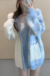 Half Plaid Elegant Cardigan Sweater