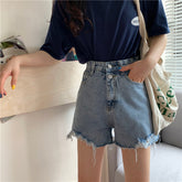 Double Buttons Ripped Shorts Jeans