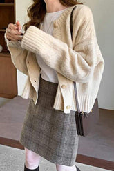 Suéter tipo cárdigan retro de punto color albaricoque