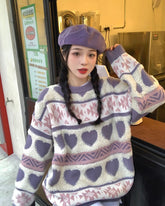 Suéter holgado informal con bordado de corazón