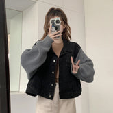 Langärmlige, gestrickte, schwarze Jeansjacke