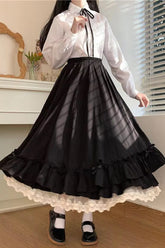 High Waist A-Line Ankle Length Ruffles Pleated Skirts